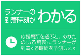 ランナーの到着時刻がわかる応援場所を選ぶと、あなたのいる場所にランナーが到着する時間を予測します